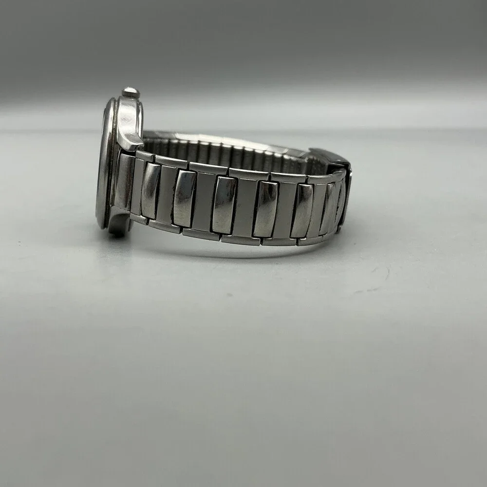 Seiko Solar Womens Watch 28mm Black Dial Silver Tone Stainless Stretch Bracelet